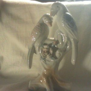 Ceramic hand painted vintage birds figure